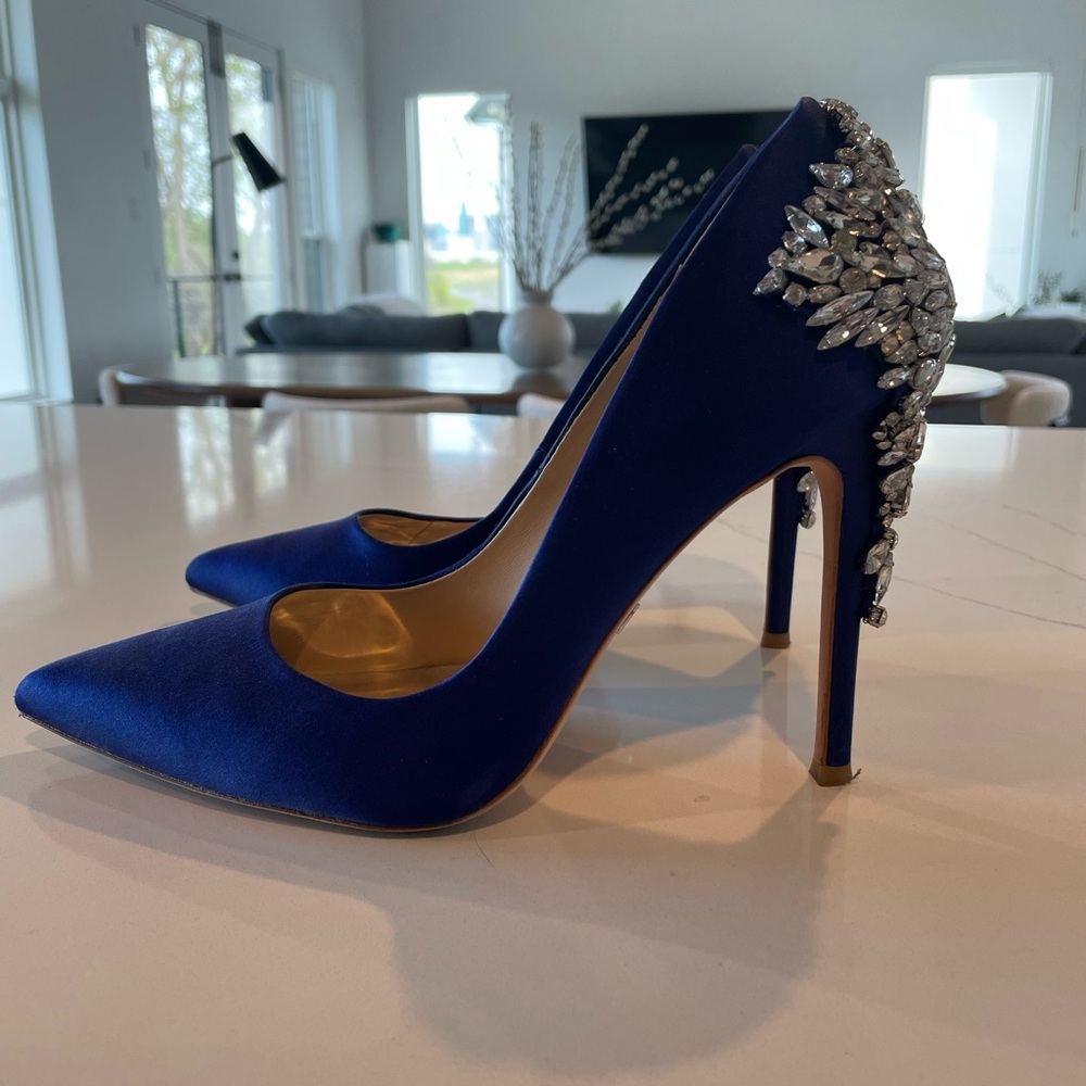 Badgley Mischka Cobalt Satin Pointed-Toe Pumps - Excellent Used Condition